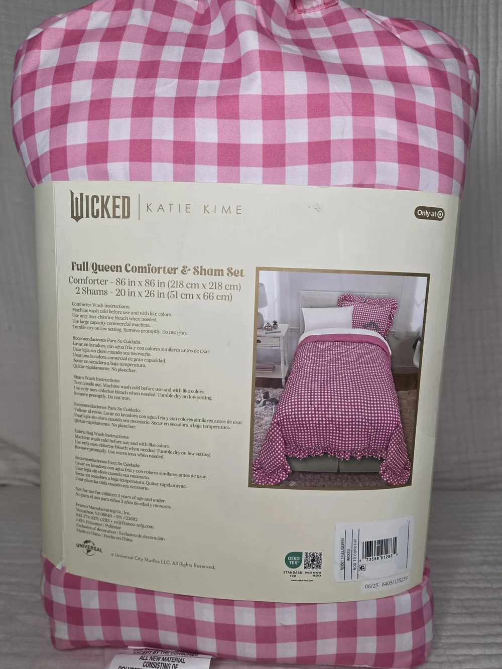 Katie K Pink and White Gingham Comforter & Sham Set